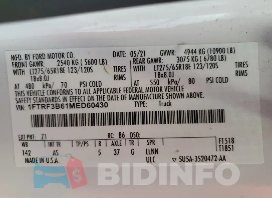 1FTRF3B61MED60430 Photo# 12