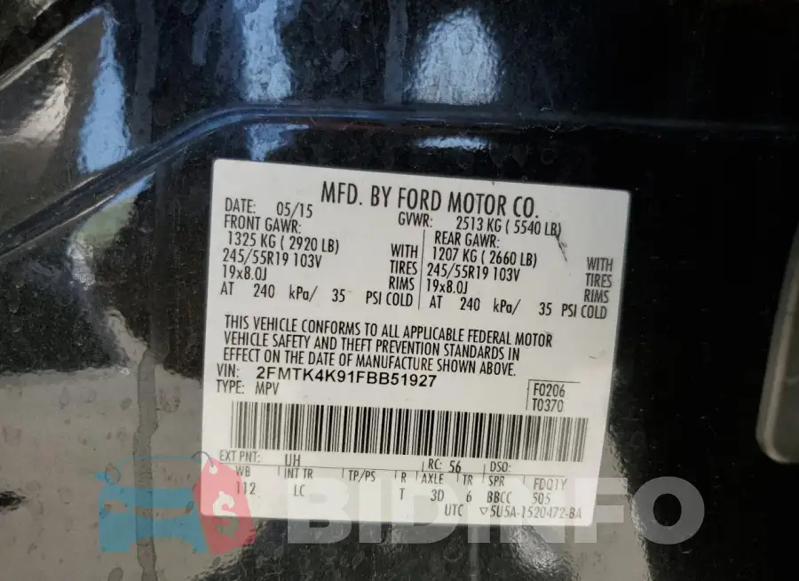 2FMTK4K91FBB51927 Photo# 13