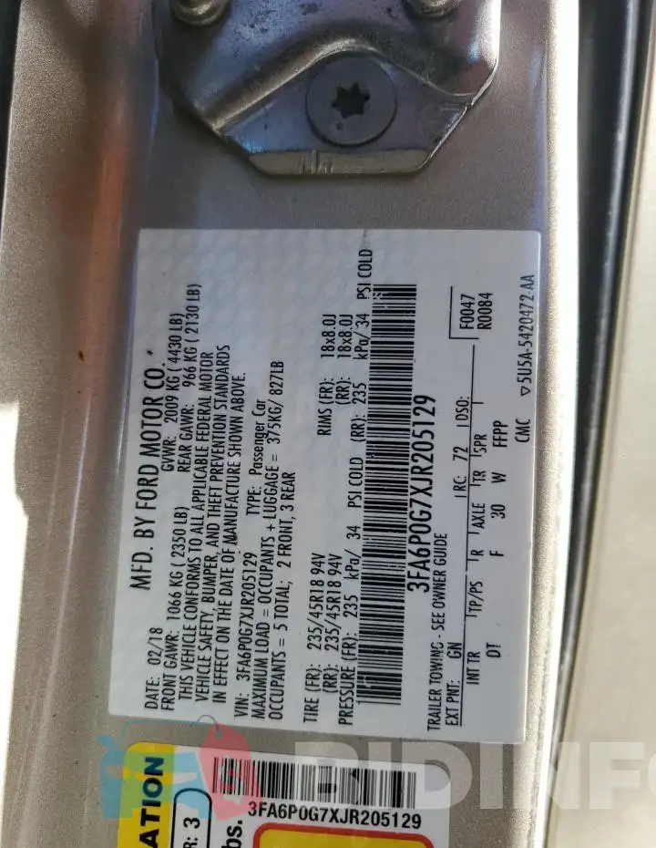 3FA6P0G7XJR205129 Photo# 12