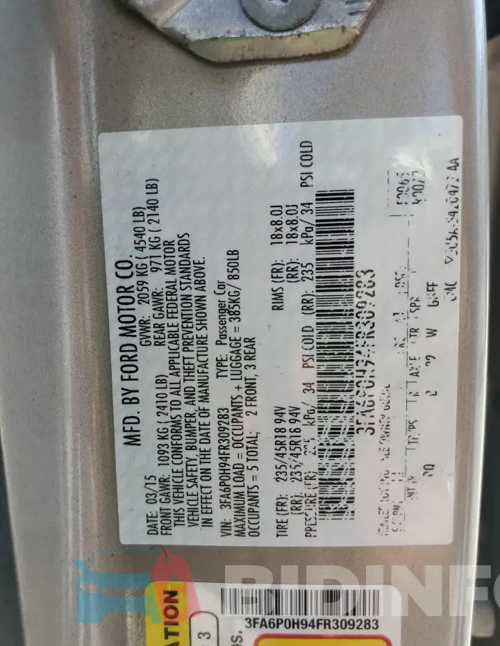 3FA6P0H94FR309283 Photo# 13