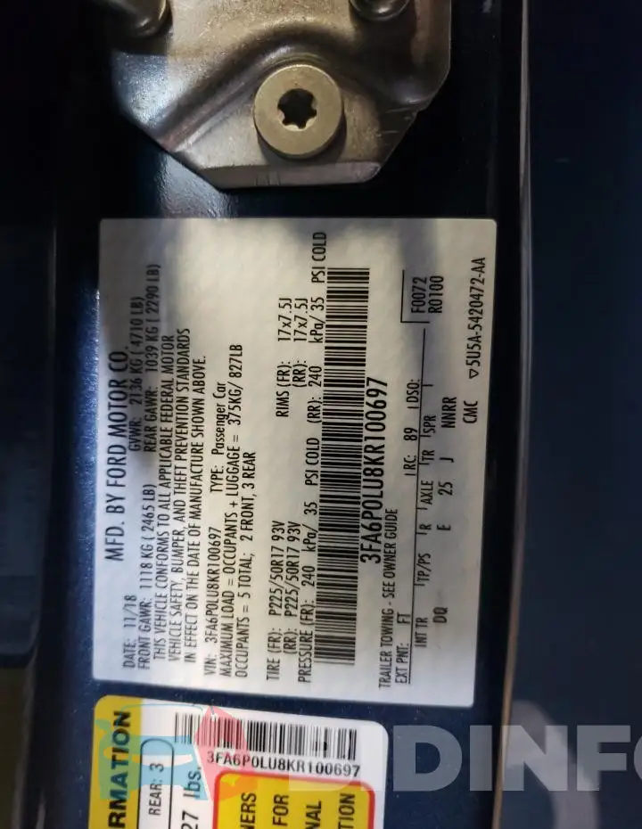 3FA6P0LU8KR100697 Photo# 12