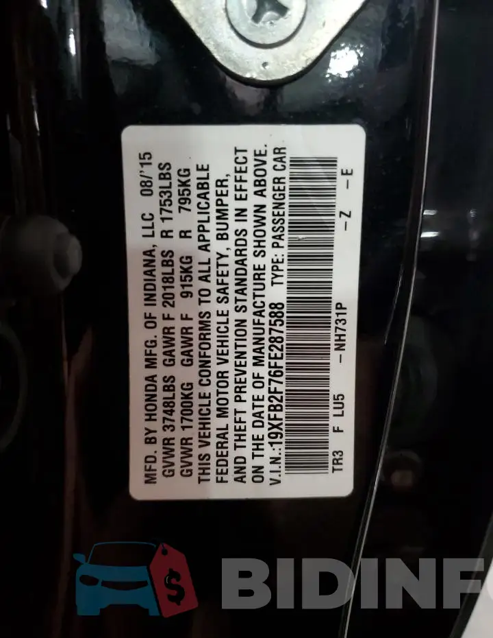 19XFB2F76FE287588 Photo# 12