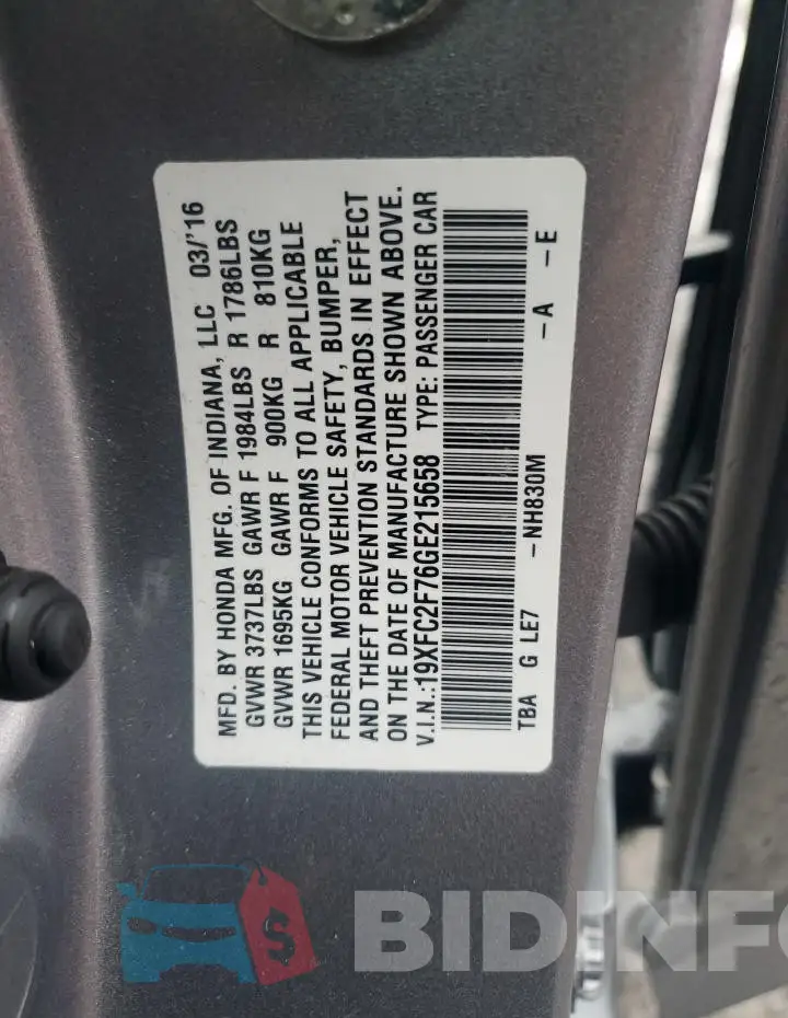 19XFC2F76GE215658 Photo# 12