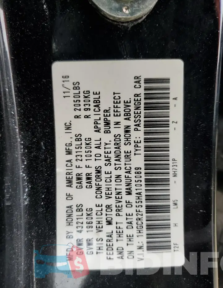 1HGCR2F55HA105089 Photo# 12