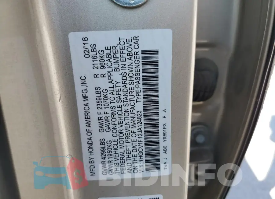 1HGCV1F12JA124823 Photo# 12