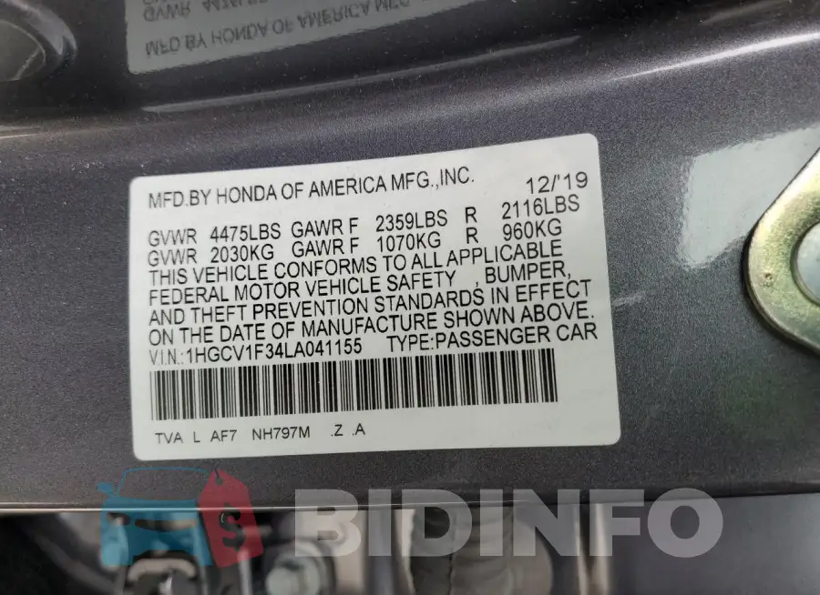 1HGCV1F34LA041155 Photo# 12