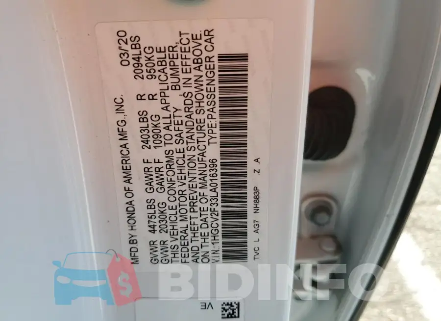 1HGCV2F33LA016396 Photo# 12