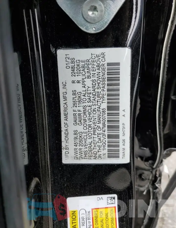 1HGCV3F47MA007085 Photo# 12