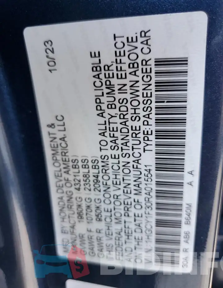 1HGCY1F30RA015541 Photo# 12