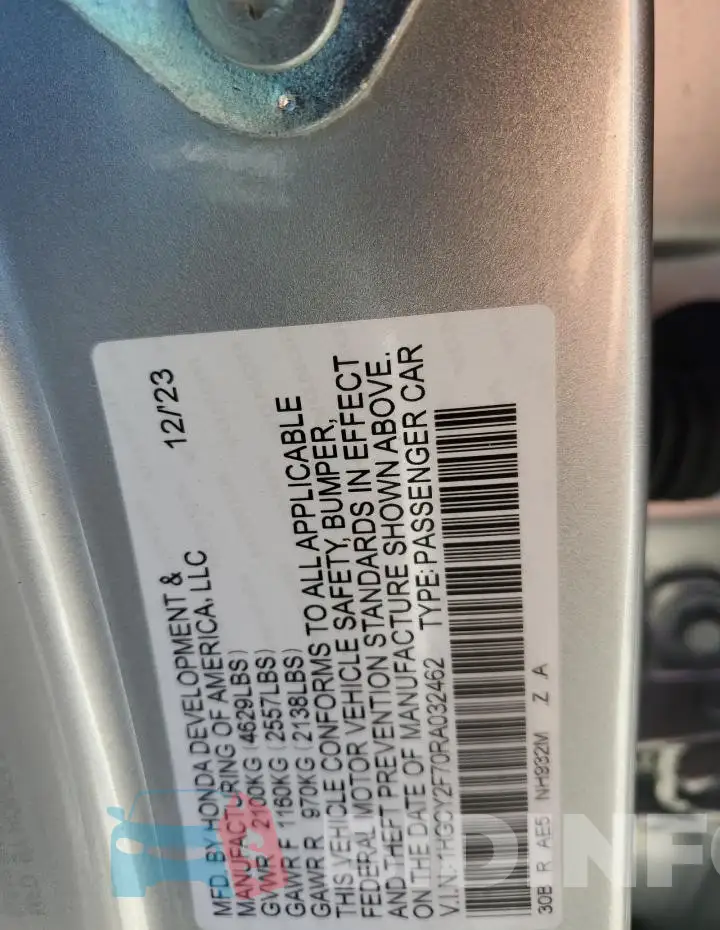 1HGCY2F70RA032462 Photo# 13