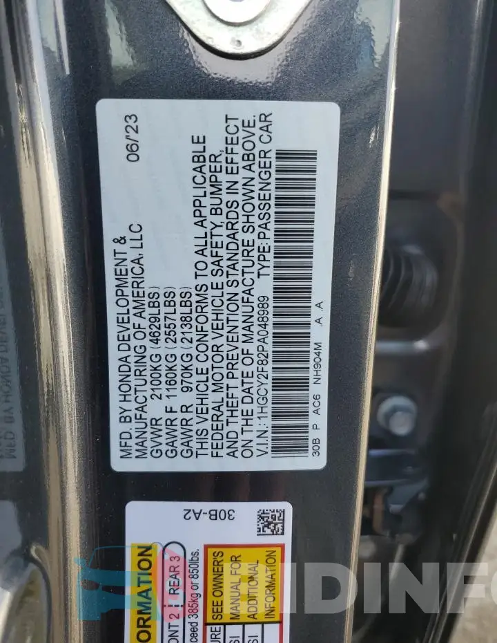 1HGCY2F82PA048989 Photo# 12