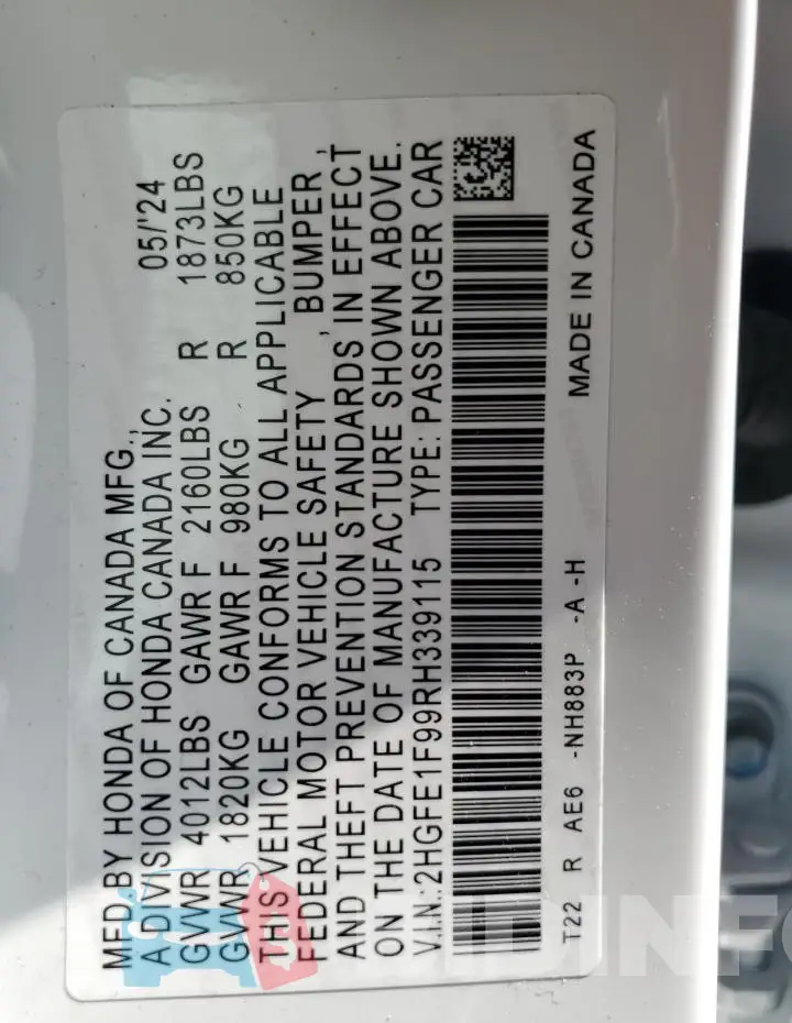 2HGFE1F99RH339115 Photo# 13