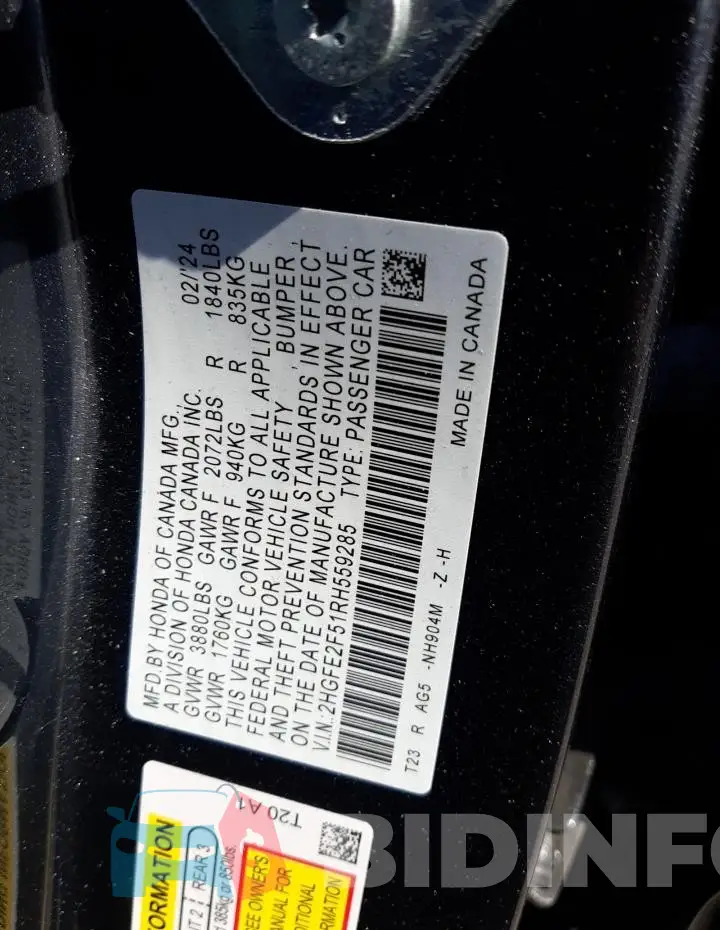 2HGFE2F51RH559285 Photo# 12