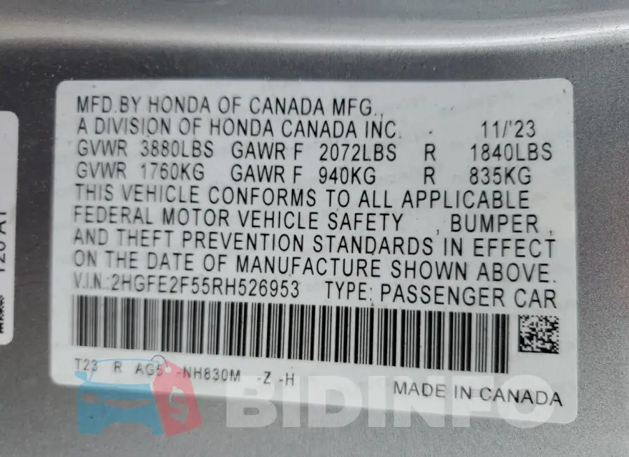 2HGFE2F55RH526953 Photo# 12