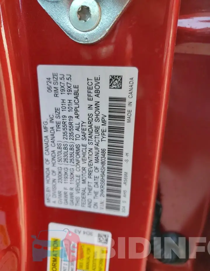 2HKRS6H94SH803486 Photo# 13
