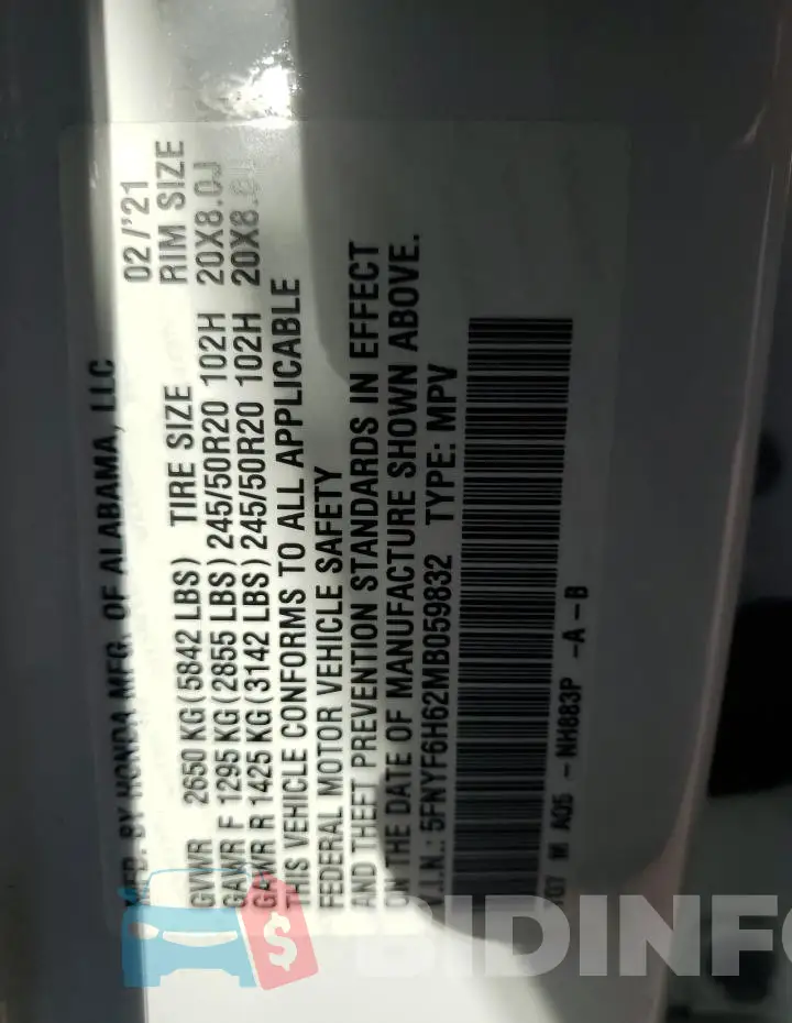 5FNYF6H62MB059832 Photo# 13