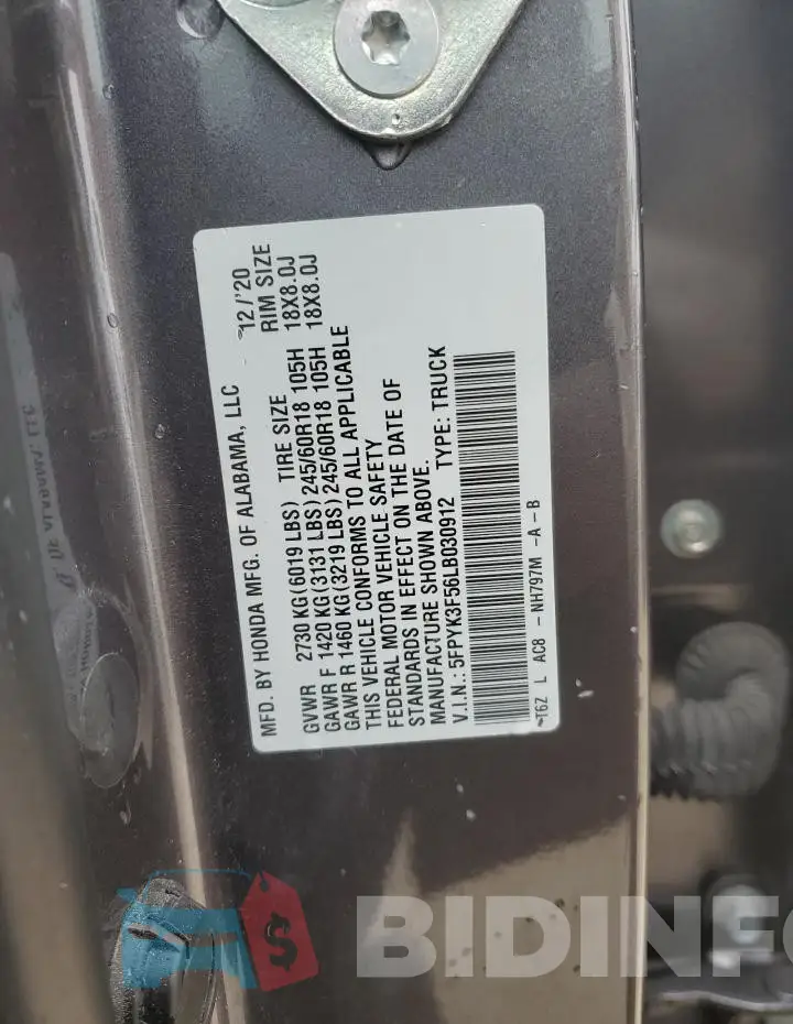 5FPYK3F56LB030912 Photo# 13
