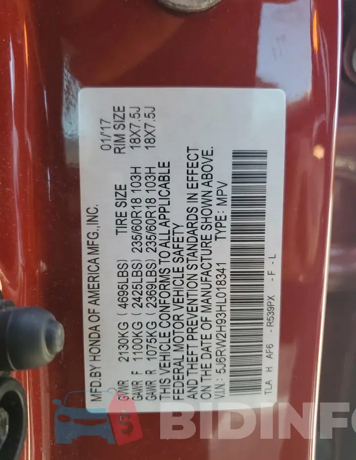 5J6RW2H93HL018341 Photo# 13