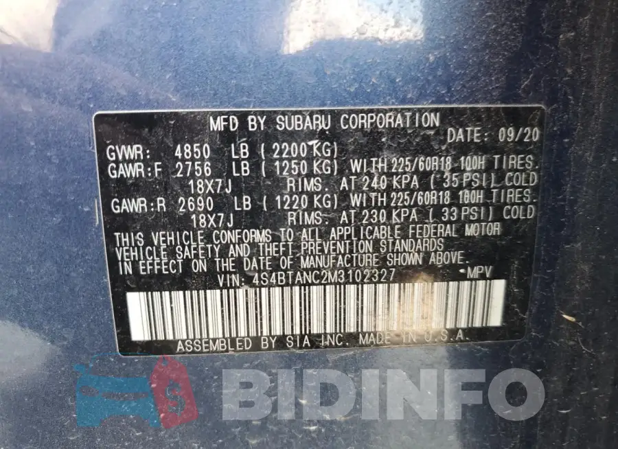 4S4BTANC2M3102327 Photo# 13