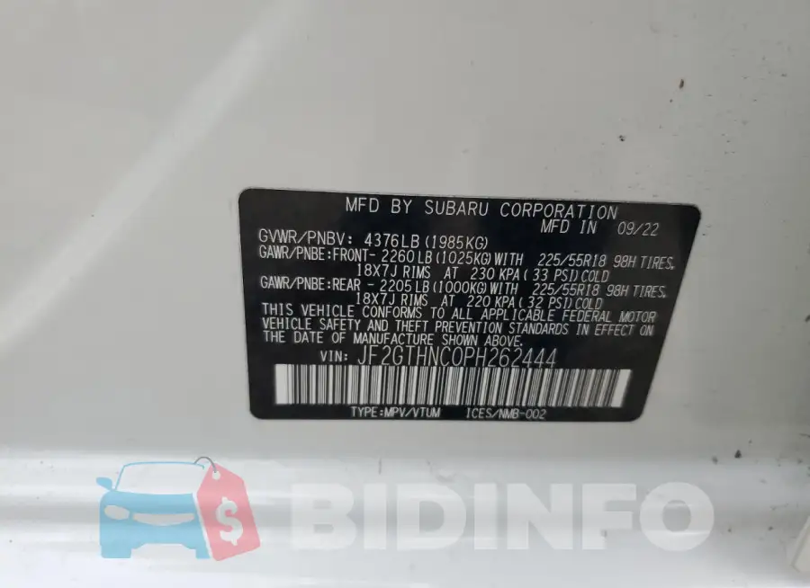 JF2GTHNC0PH262444 Photo# 14