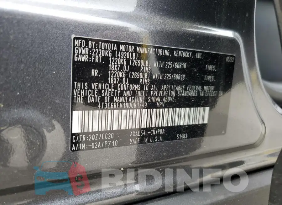 4T3E6RFV1NU081749 Photo# 13