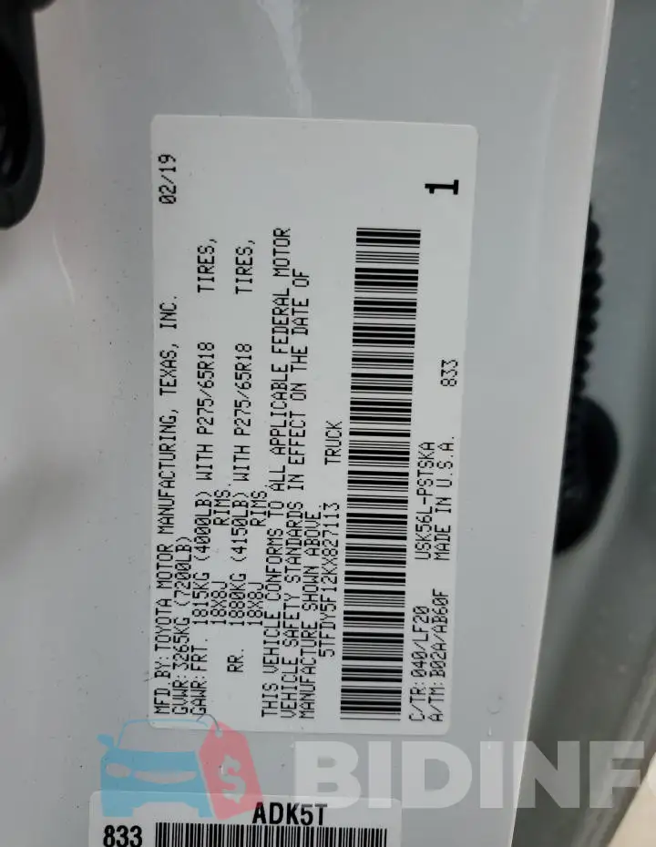 5TFDY5F12KX827113 Photo# 12