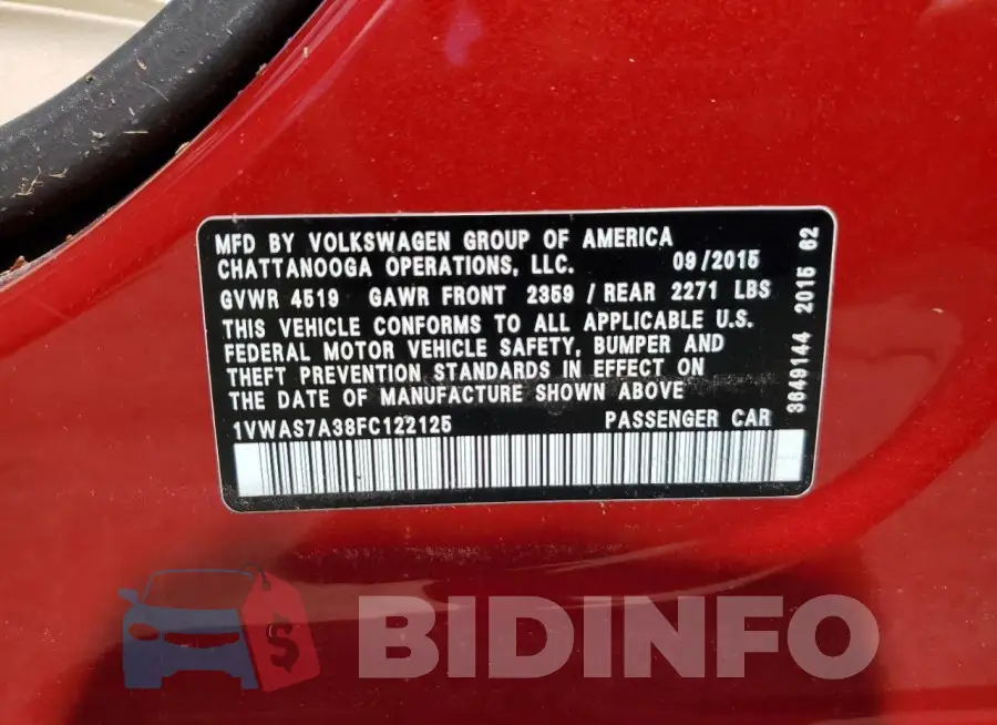 1VWAS7A38FC122125 Photo# 13