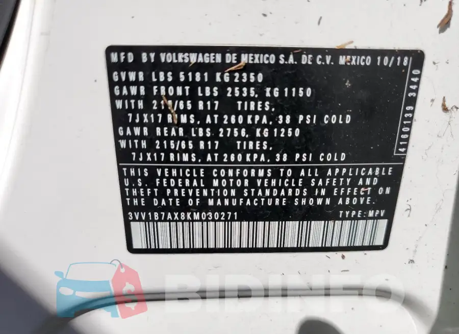 3VV1B7AX8KM030271 Photo# 14