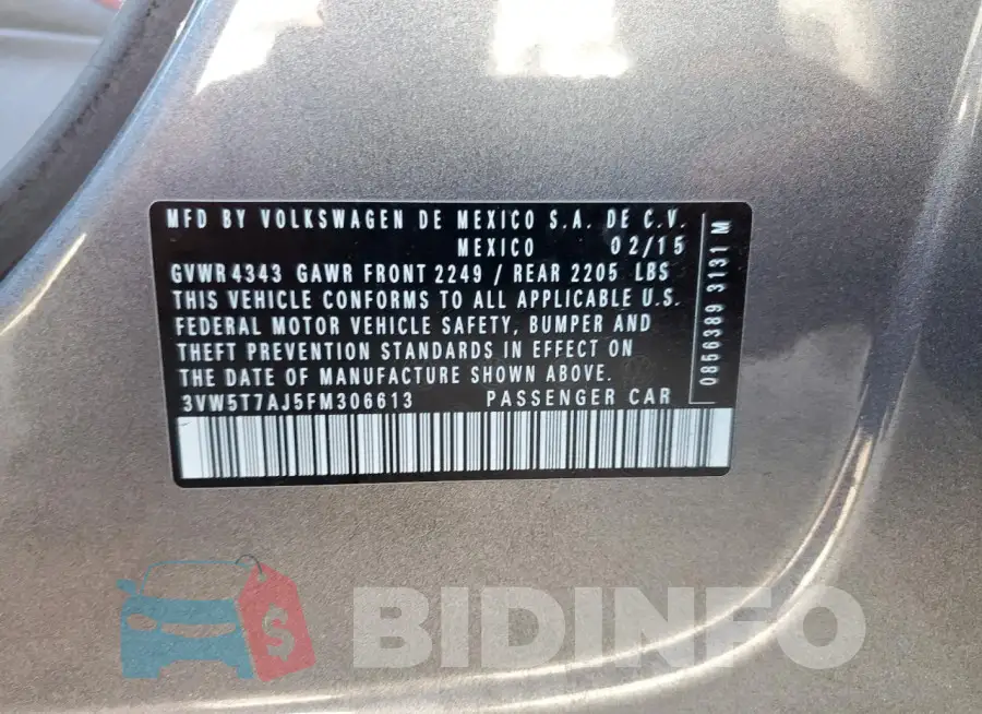 3VW5T7AJ5FM306613 Photo# 13