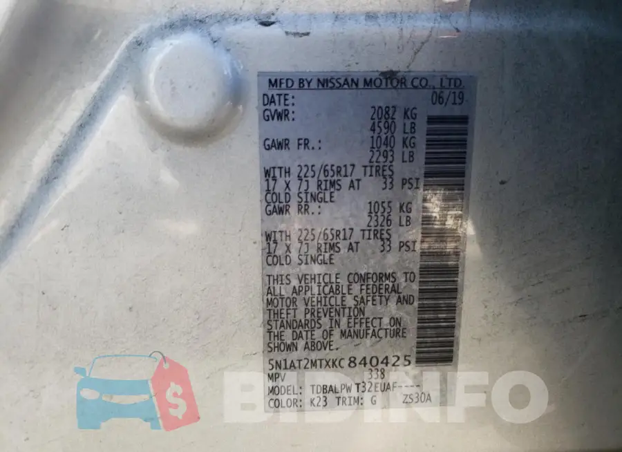 5N1AT2MTXKC840425 Photo# 13