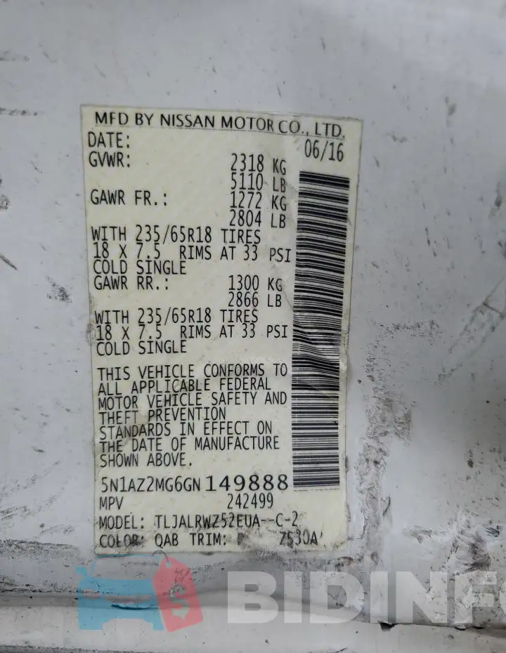 5N1AZ2MG6GN149888 Photo# 14
