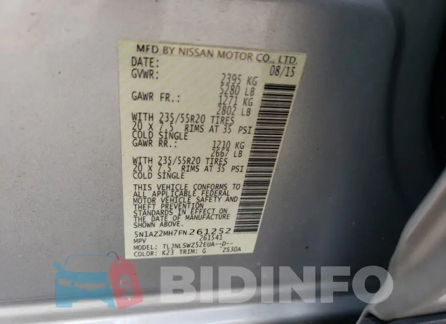 5N1AZ2MH7FN261252 Photo# 13