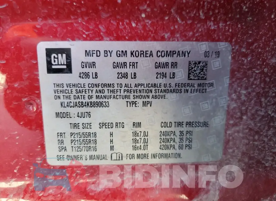 KL4CJASB4KB890633 Photo# 13