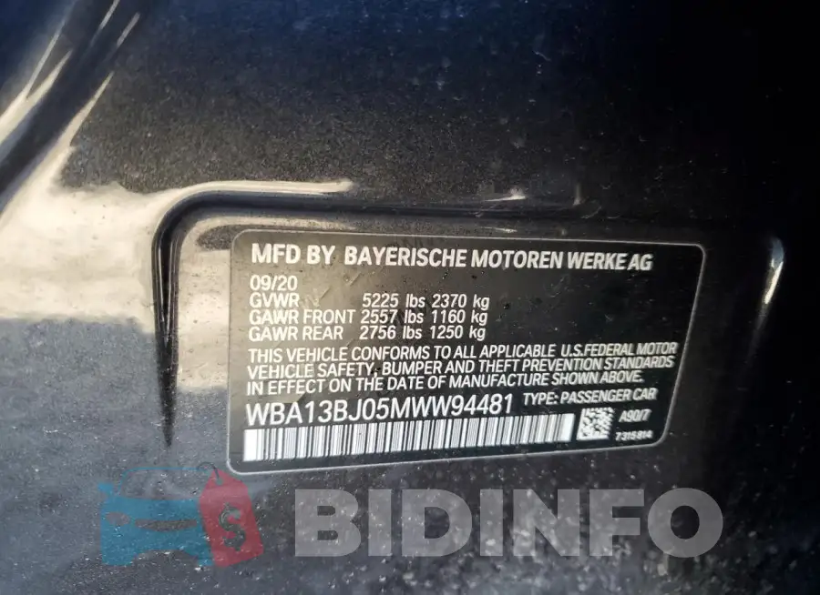 WBA13BJ05MWW94481 Photo# 12