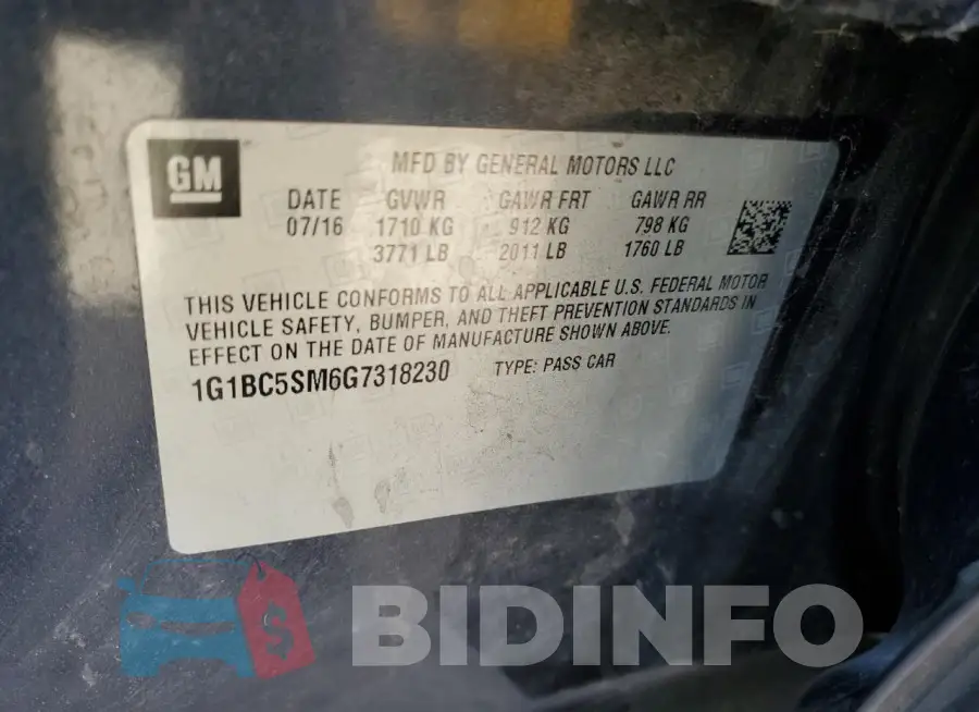 1G1BC5SM6G7318230 Photo# 12