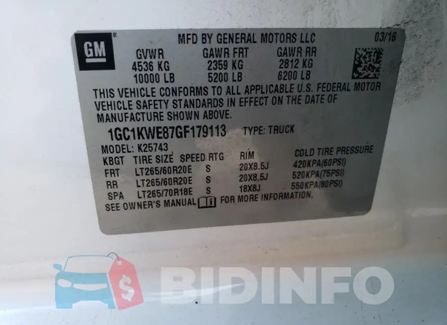 1GC1KWE87GF179113 Photo# 12