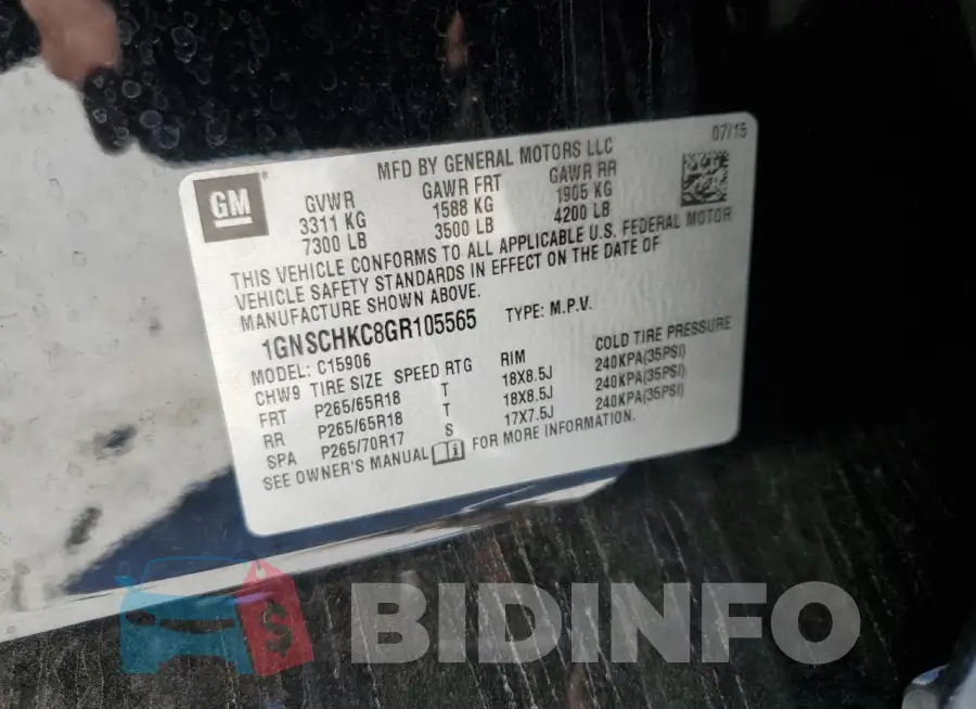 1GNSCHKC8GR105565 Photo# 13