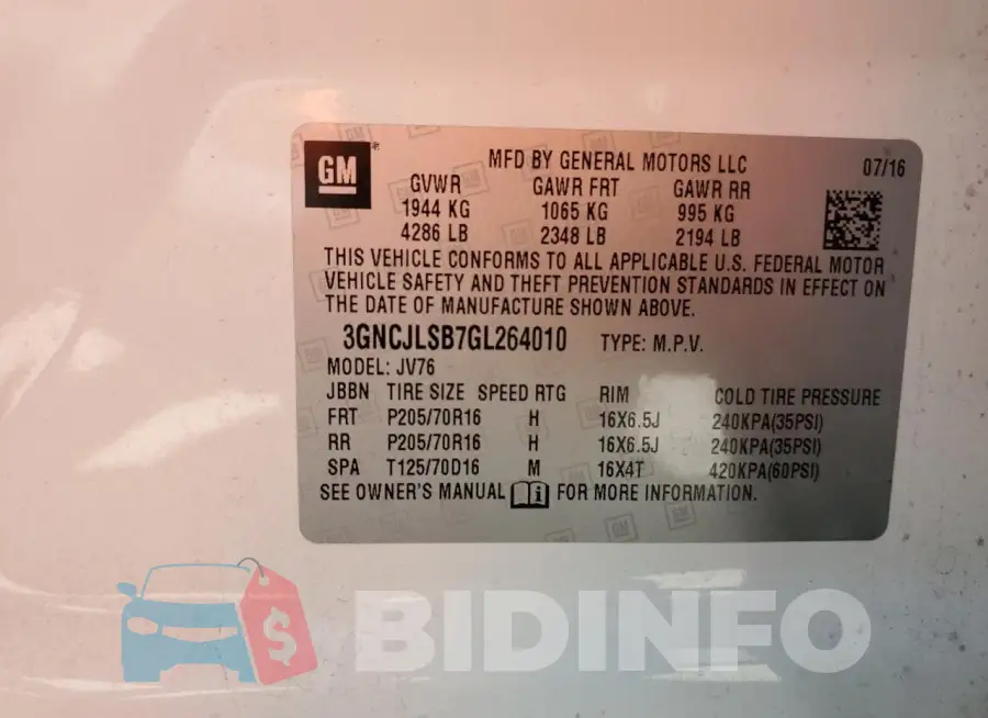 3GNCJLSB7GL264010 Photo# 12