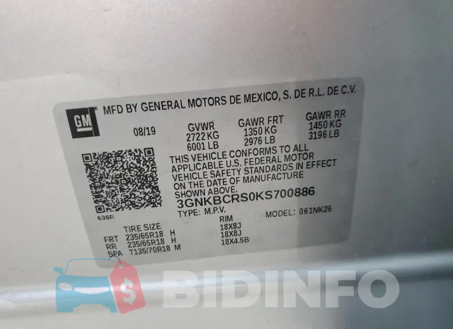 3GNKBCRS0KS700886 Photo# 13