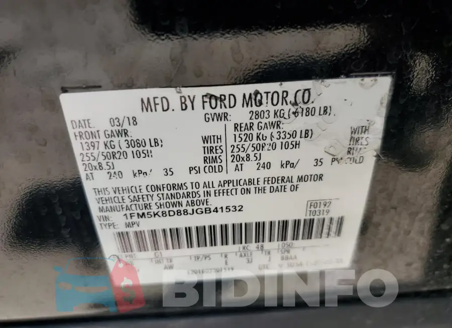1FM5K8D88JGB41532 Photo# 14