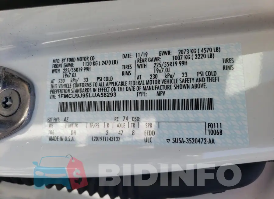 1FMCU9J95LUA58293 Photo# 13