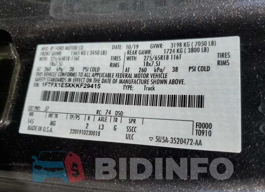 1FTFX1E5XKKF29415 Photo# 12