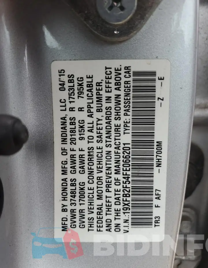 19XFB2F54FE066201 Photo# 13
