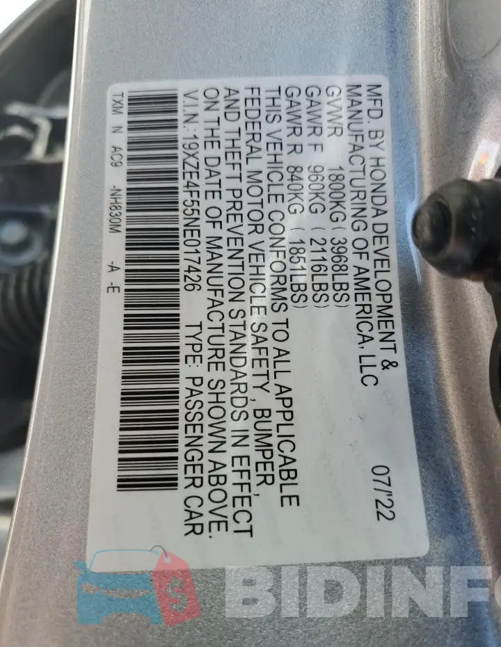 19XZE4F55NE017426 Photo# 12