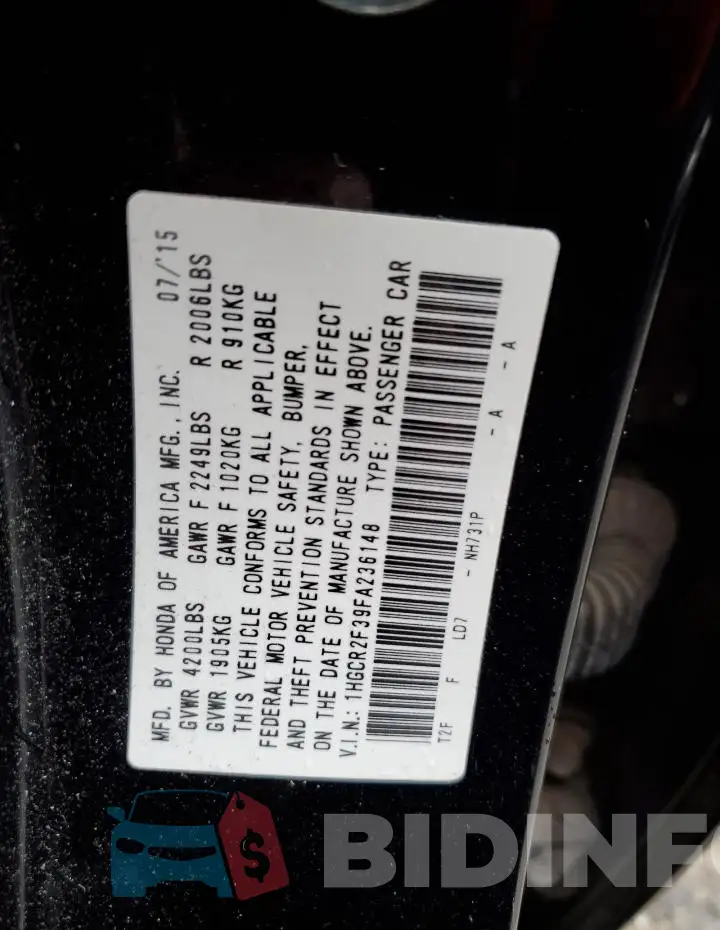 1HGCR2F39FA236148 Photo# 13