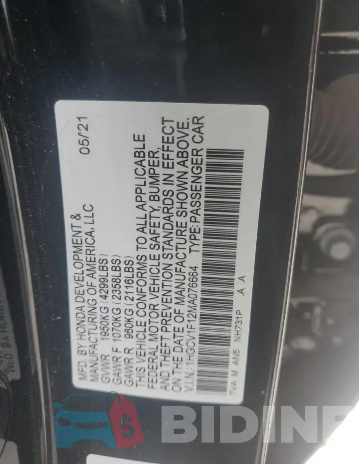 1HGCV1F12MA076664 Photo# 12