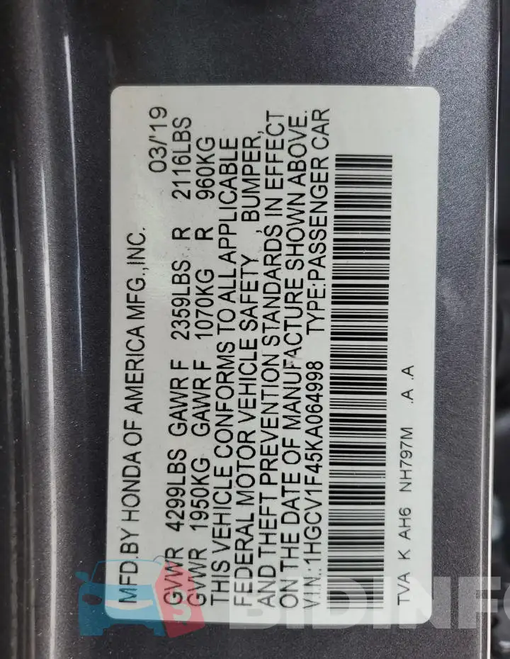 1HGCV1F45KA064998 Photo# 12
