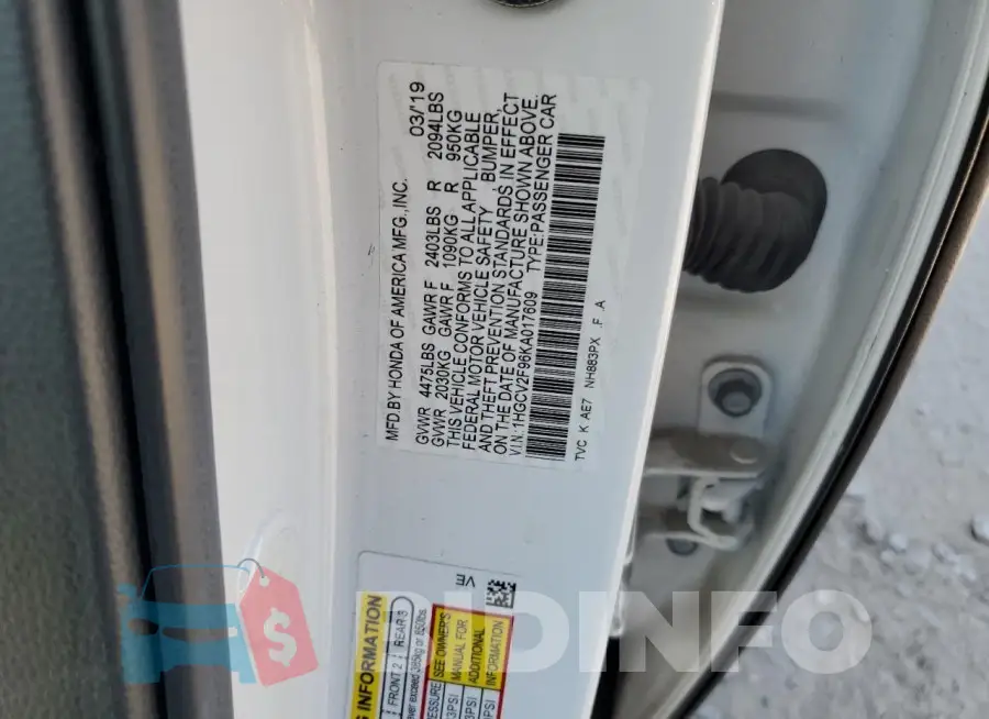 1HGCV2F96KA017609 Photo# 12
