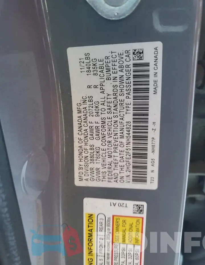 2HGFE2F51NH544828 Photo# 12