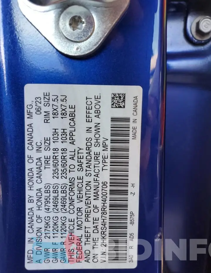 2HKRS4H78RH400706 Photo# 13